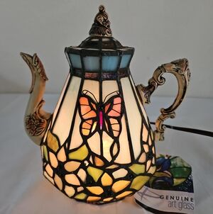 River Of Goods Lighted Tiffany INSPIRED Genuine Art Glass Teapot